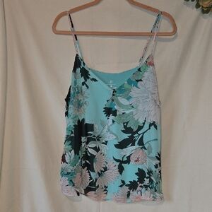 New York & Company Floral Tank Top - Blue and Black